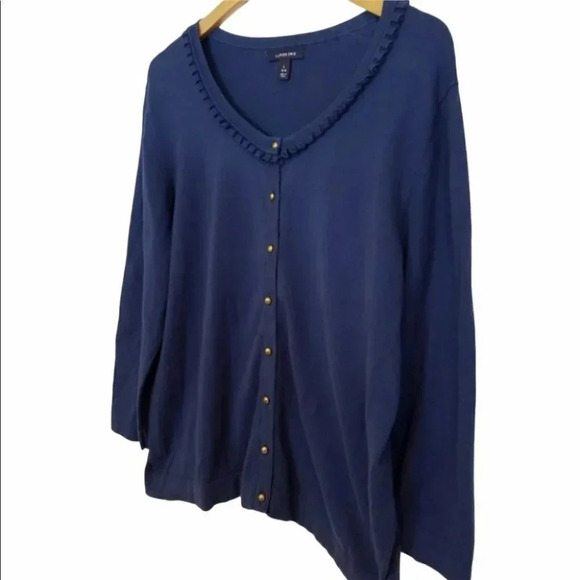 Lands End L Navy Cardigan with Gold buttons - Picture 3 of 6
